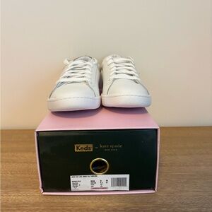 Keds x Kate Spade White Sneakers with Calf Hair Heel Accent